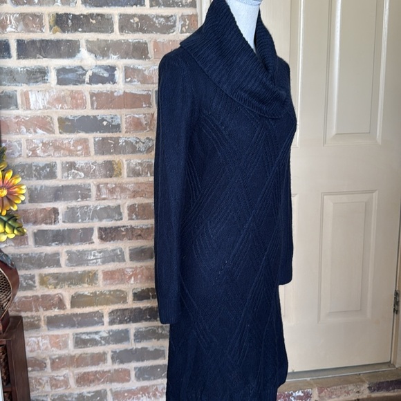 Banana Republic Blue Geo Cable Knit Cowl Neck Sweater Dress Sz XSP - Picture 7 of 13